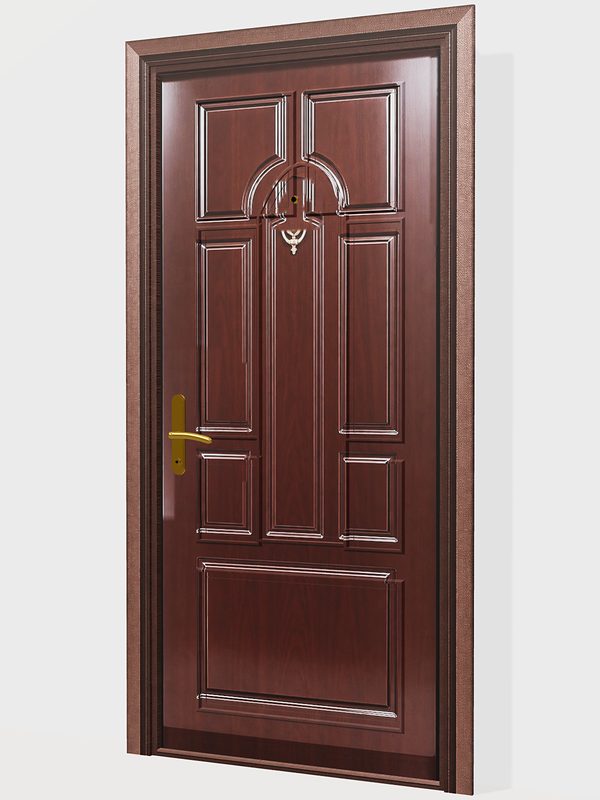 Klassik Tünd Qəhvəyi Seyf Giriş Qapısı — 3D modelin ön görünüşü